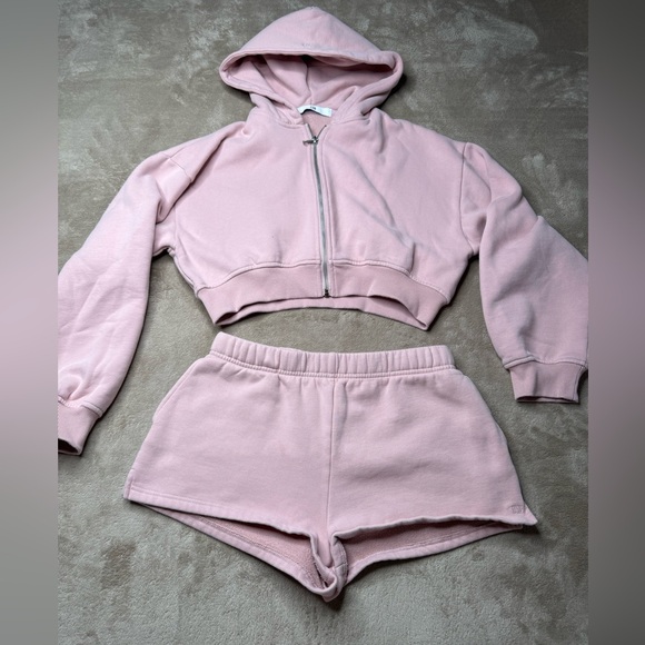 Csb Jackets & Blazers - Cropped Pink heavy cotton  Hoodie & Shorts Set - Women Jackets & Coats